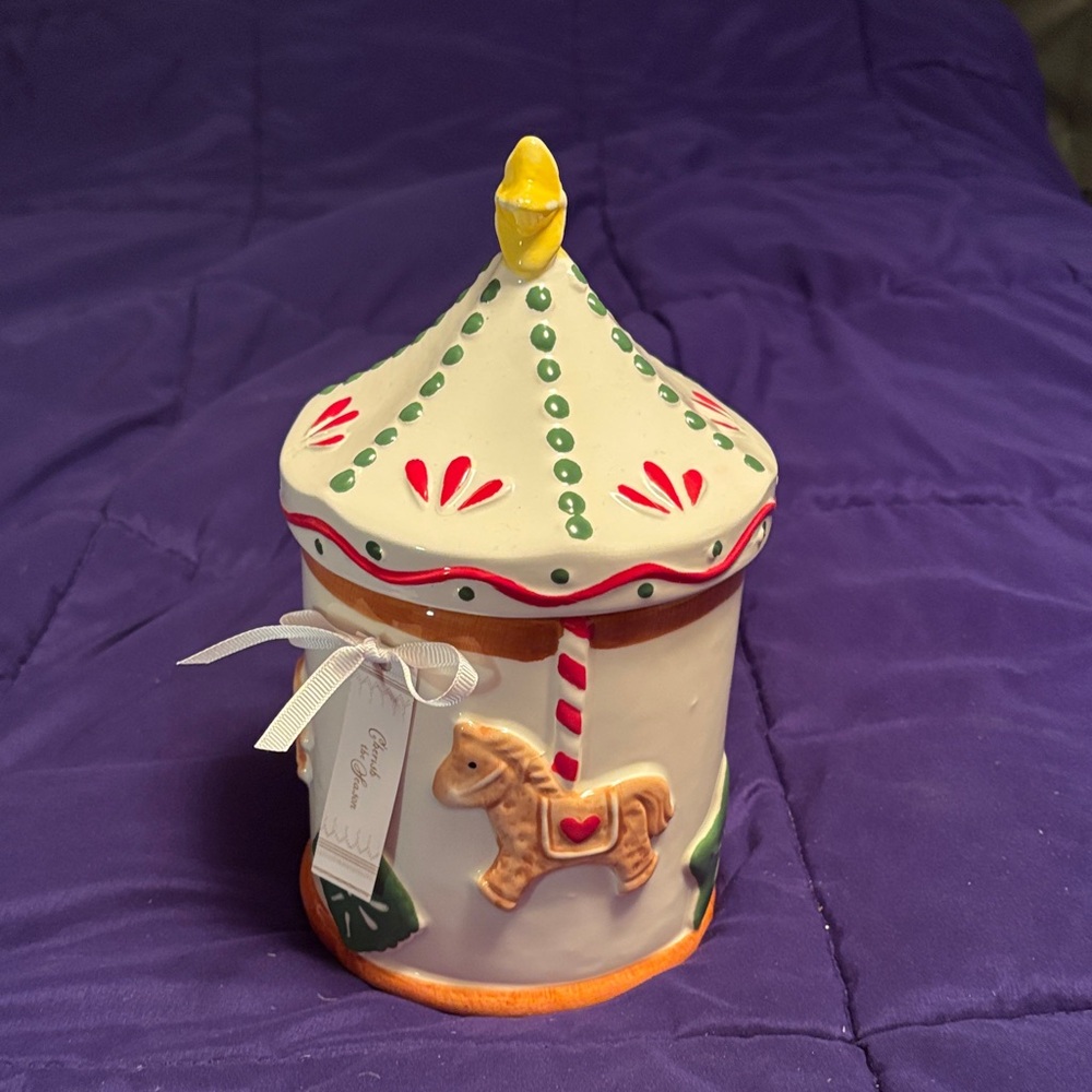 NWT-Colorful Carousel Horse Ceramic Jar